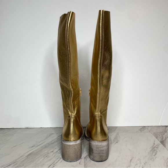 Free People Essential Gold Leather Tall Boot 38 1/2 - Picture 3 of 16